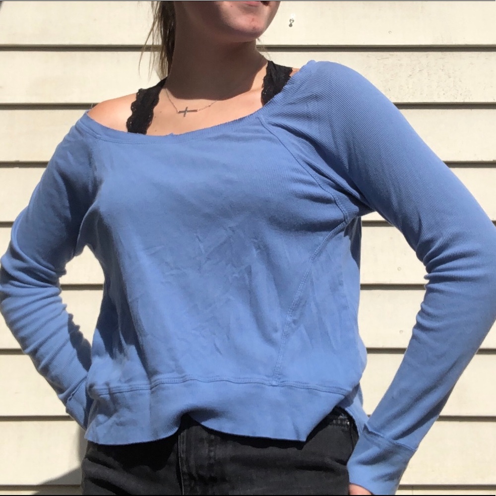 Blue Wide Neck Women’s Long Sleeve Tee